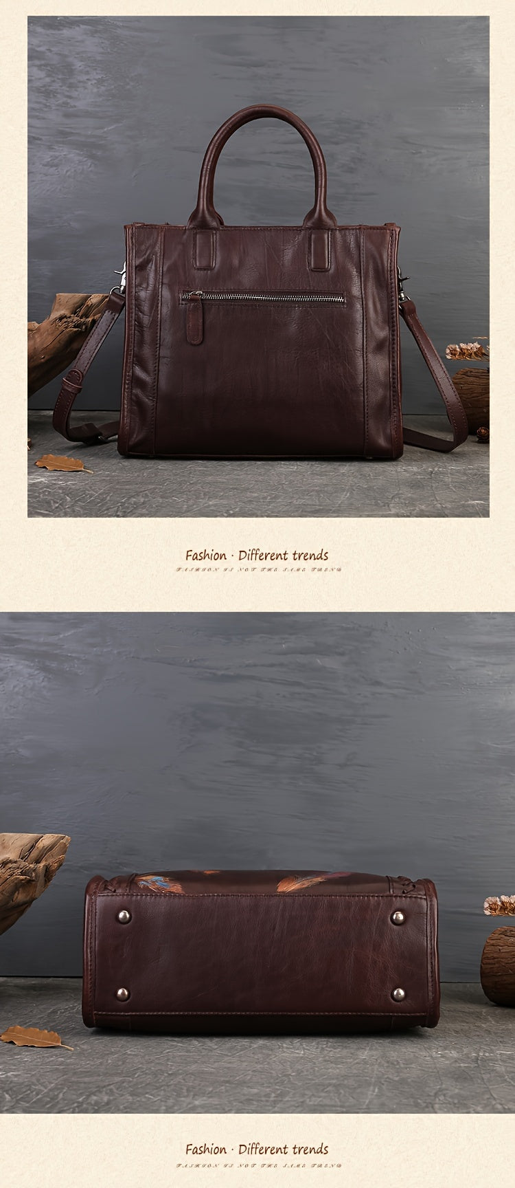 Vintage-Style Leather Tote Bag With Sling Strap, Large Capacity Handbag For Women