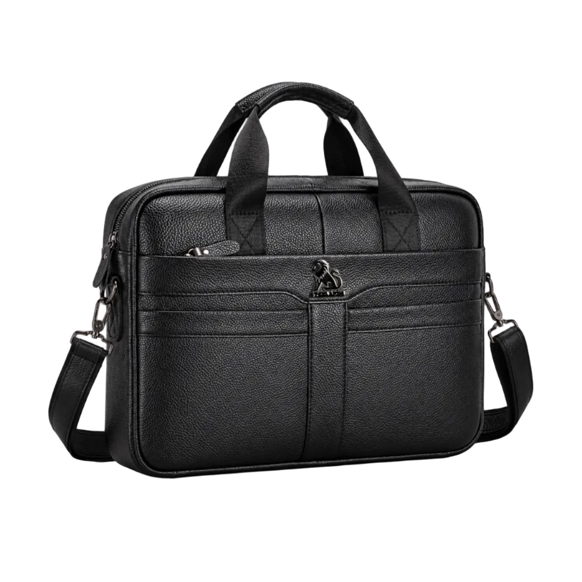 Classic Black Leather Briefcase With Strap