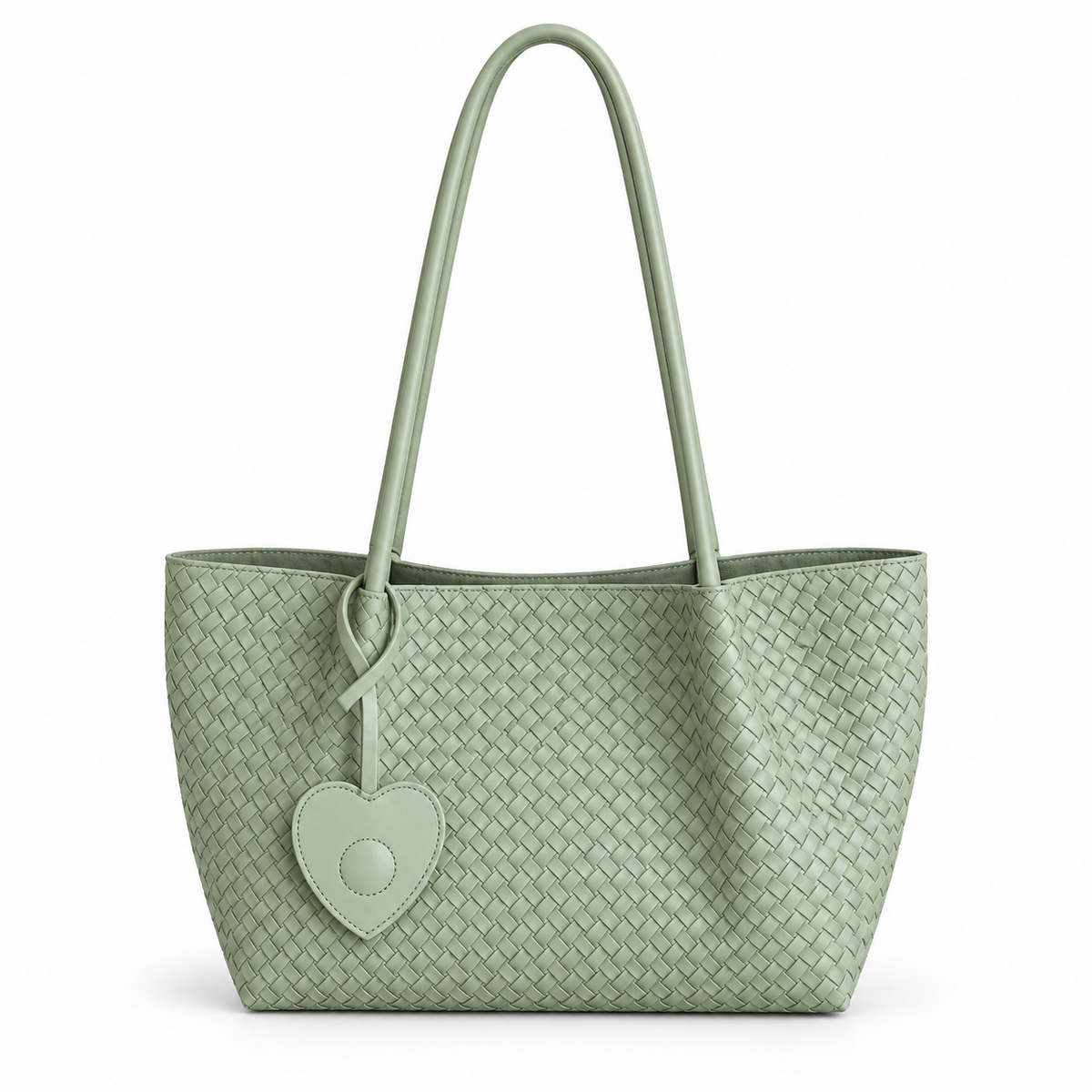 Sage Green Woven Heart Charm Tote