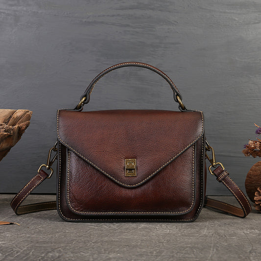 Genuine First Layer Cowhide Genuine Leather Women's Crossbody Bag - Retro Postman Envelope Clutch with Adjustable Shoulder Strap
