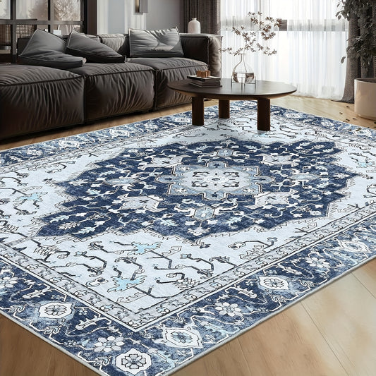 Vintage Floral Print Throw Floor Carpet Small Entrance Arabian Rug Washable Living Room Rug Easy Cleaning Rug Stain Resistant Indoor Carpet Non Slip Non Shedding Low Pile Soft Bedroom Rug Folding Rug For Dining Room Office Kitch