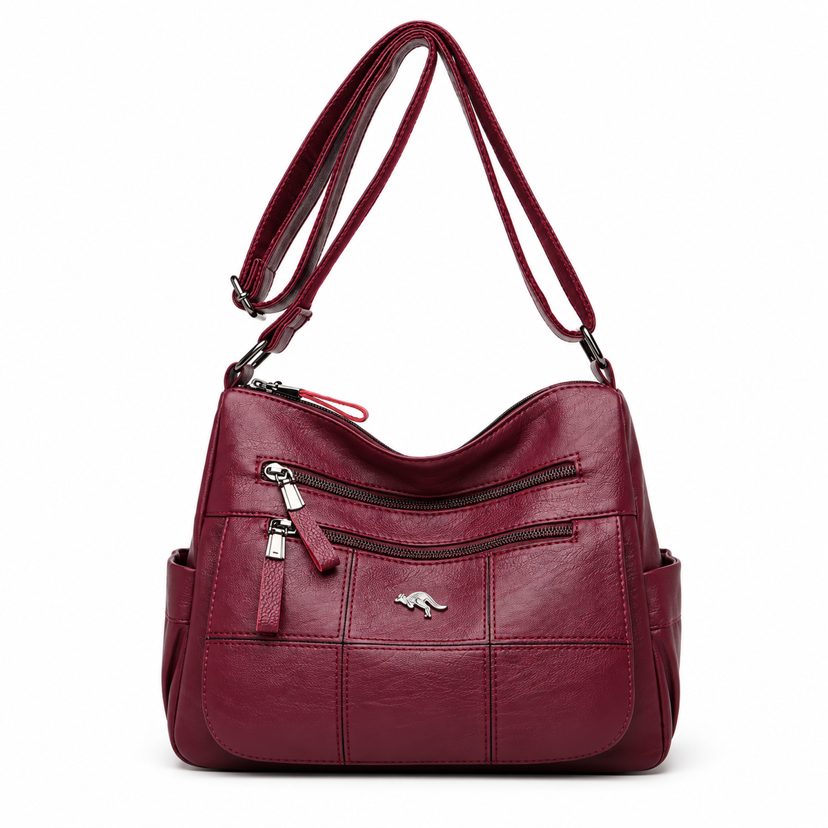 Burgundy Multi Pocket Adjustable Crossbody Bag