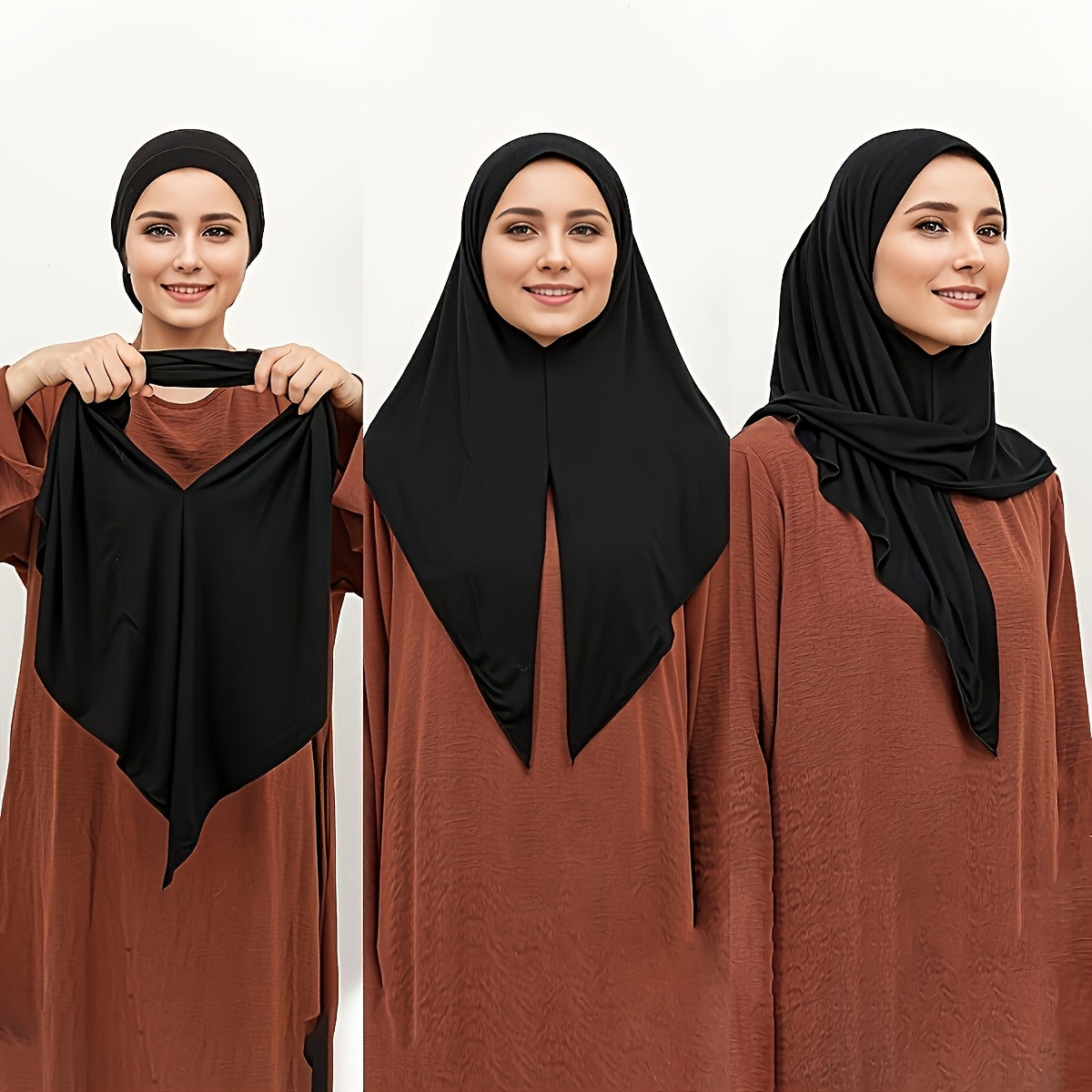 1pc Women's Lightweight Adjustable Headscarf - Wind & Machine Washable, Non-Stretch Fabric for Ramadan, Daily Travel & Modest Fashion (Black), Hijab Accessories, Solid Color Hijab