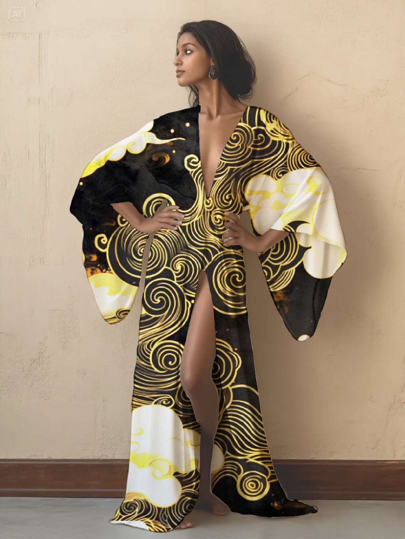 Women's Japanese Kimono Abaya - Long Open Front Cardigan with Adjustable Waist Belt, Lightweight Maxi Robe in Black/White/ Golden/Gray/Blue/Red/ - Boho Chic Lounge, Beach, Party