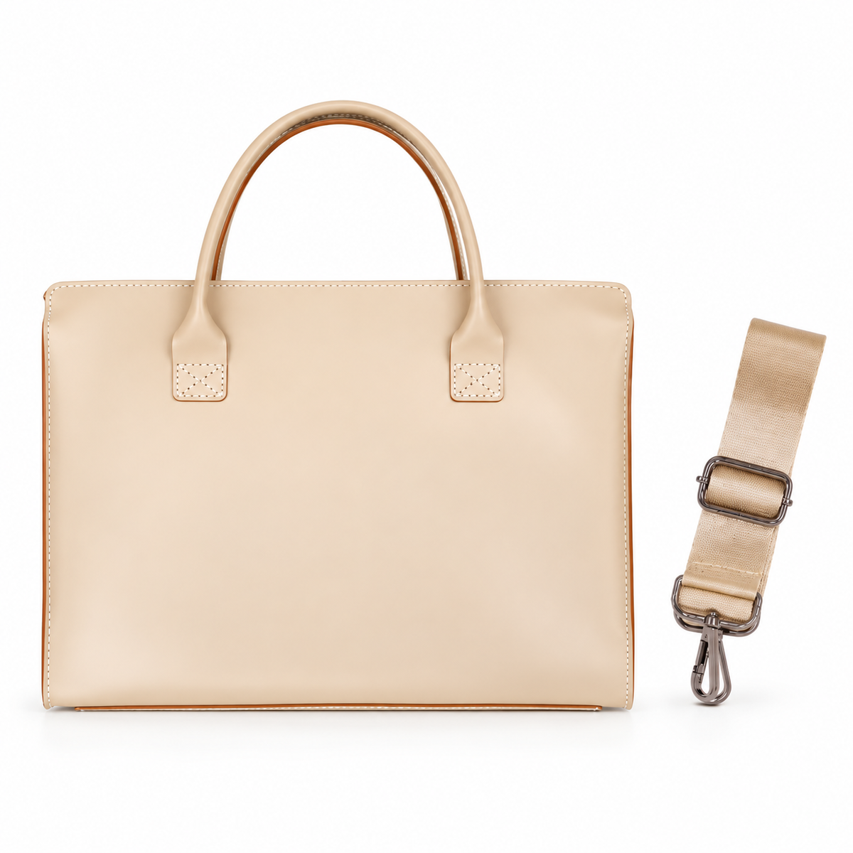 Elegant Beige Leather Laptop Tote Bag