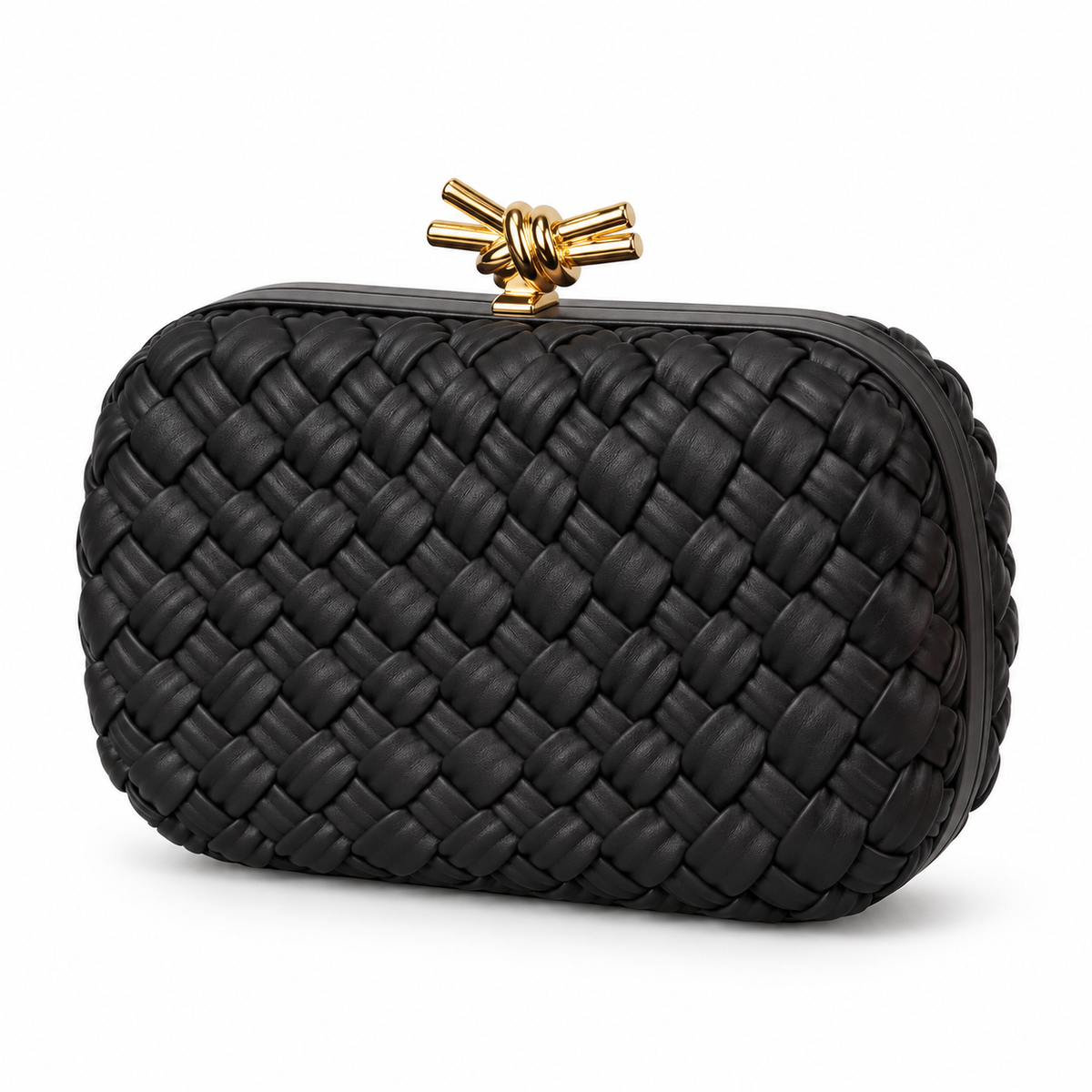 Black Woven Clutch With Gold Clasp