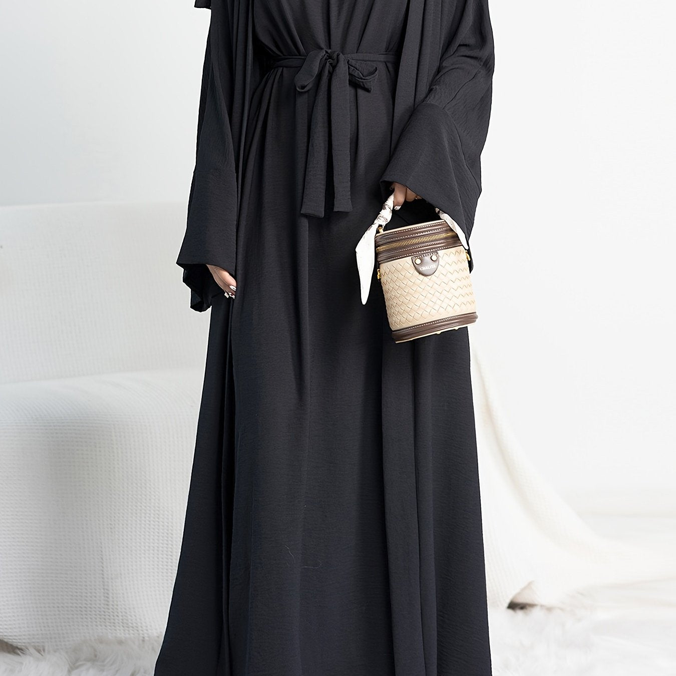 Muslim Lady 2pcs Arabic Abaya Set Eid Abaya Inner+open Abaya With Pocket