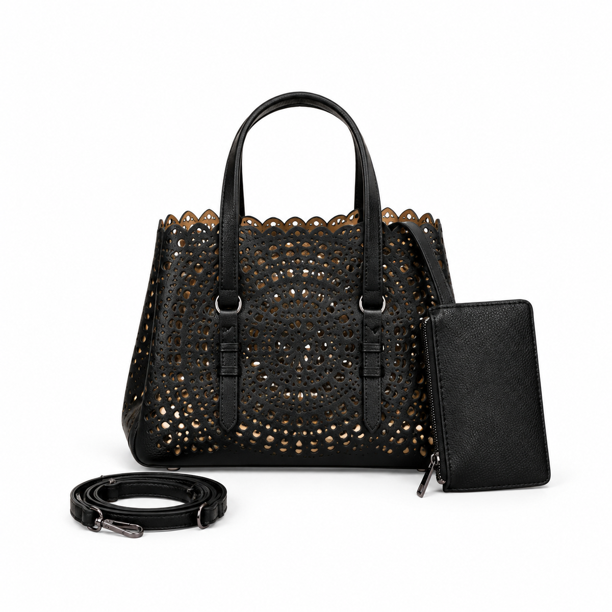 Elegant Black Laser Cut Tote Handbag
