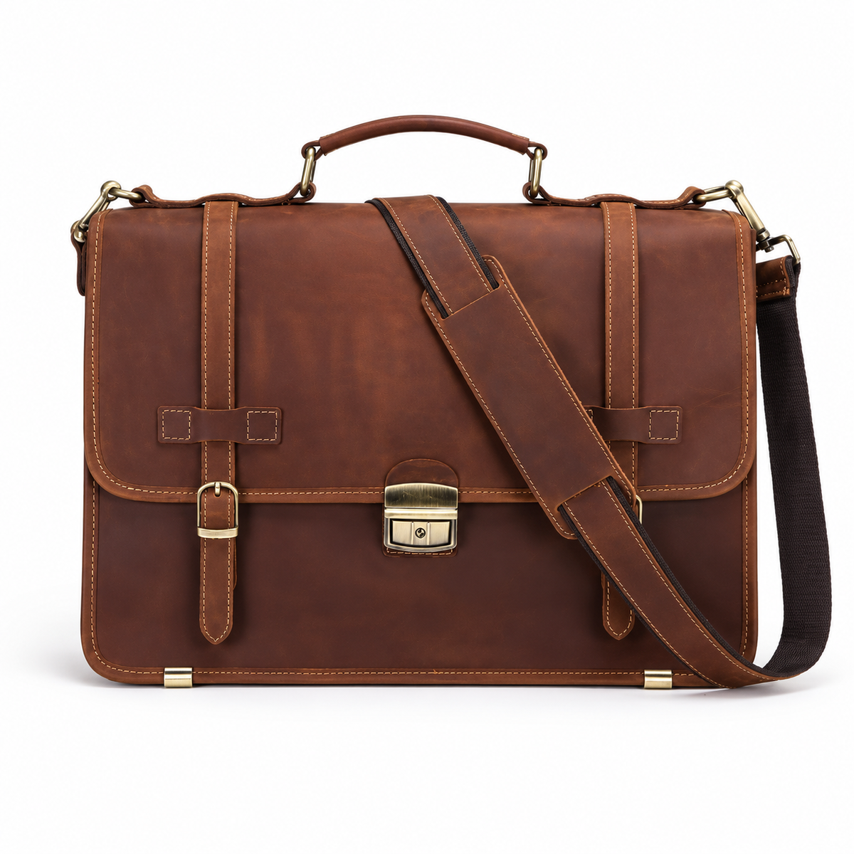 Vintage Brown Leather Briefcase With Lock