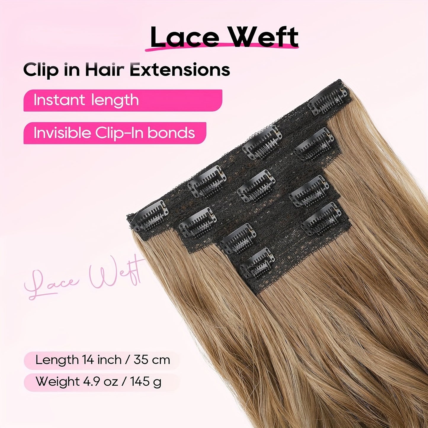 Clip In Hair Extensions, 4pcs Lace Weft Hair Extensions