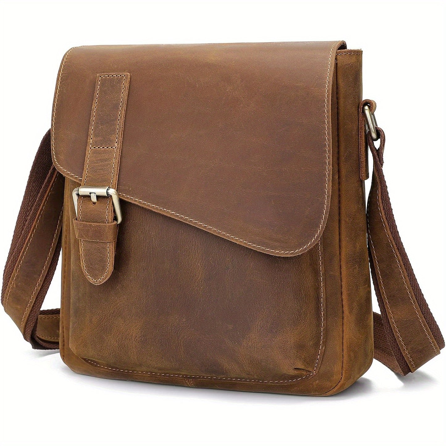 Vintage Leather Messenger Bag for Men & Women - Adjustable Crossbody Shoulder Bag with Multiple Compartments, Front Flap Closure & Top Handle