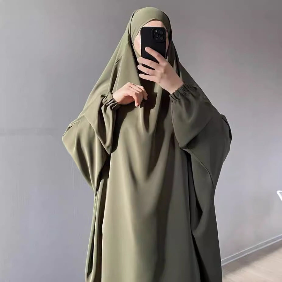 Middle East Dubai Women's Solid Color Loose Jilbaab Two-Piece Set with Large Hijab for Export