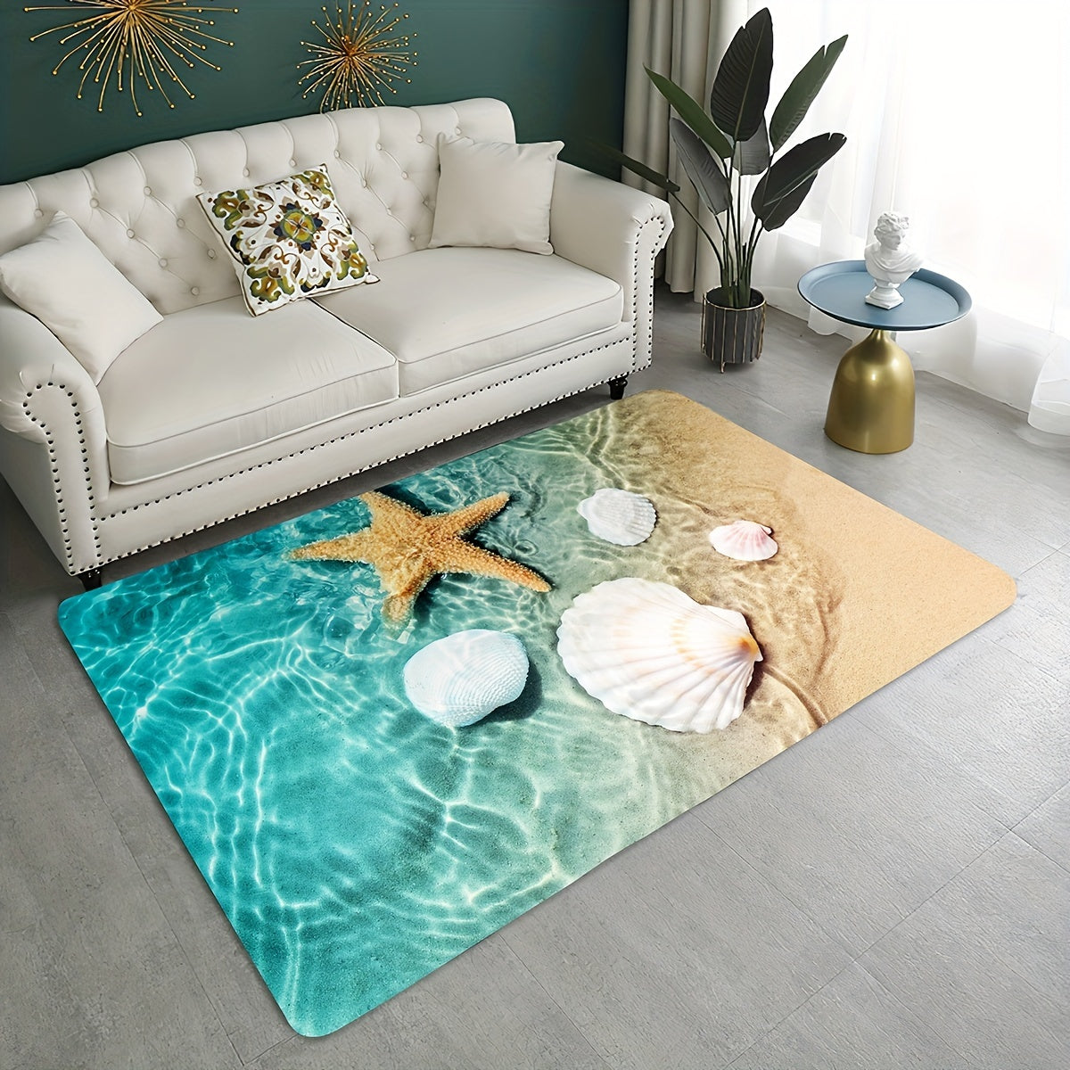 1pc Non Slip Bath Rugs - Durable Flannel Mat with Bright 3D Seashell Print, Sponge Foam Rug - For Laundry Room, Kitchen, Bathroom - Suitable for Home Decor - Perfect Gift for Housewarming