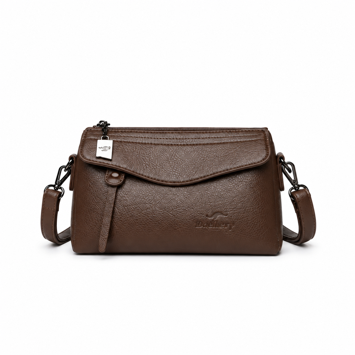 Coffee Brown Pebbled Leather Crossbody Bag