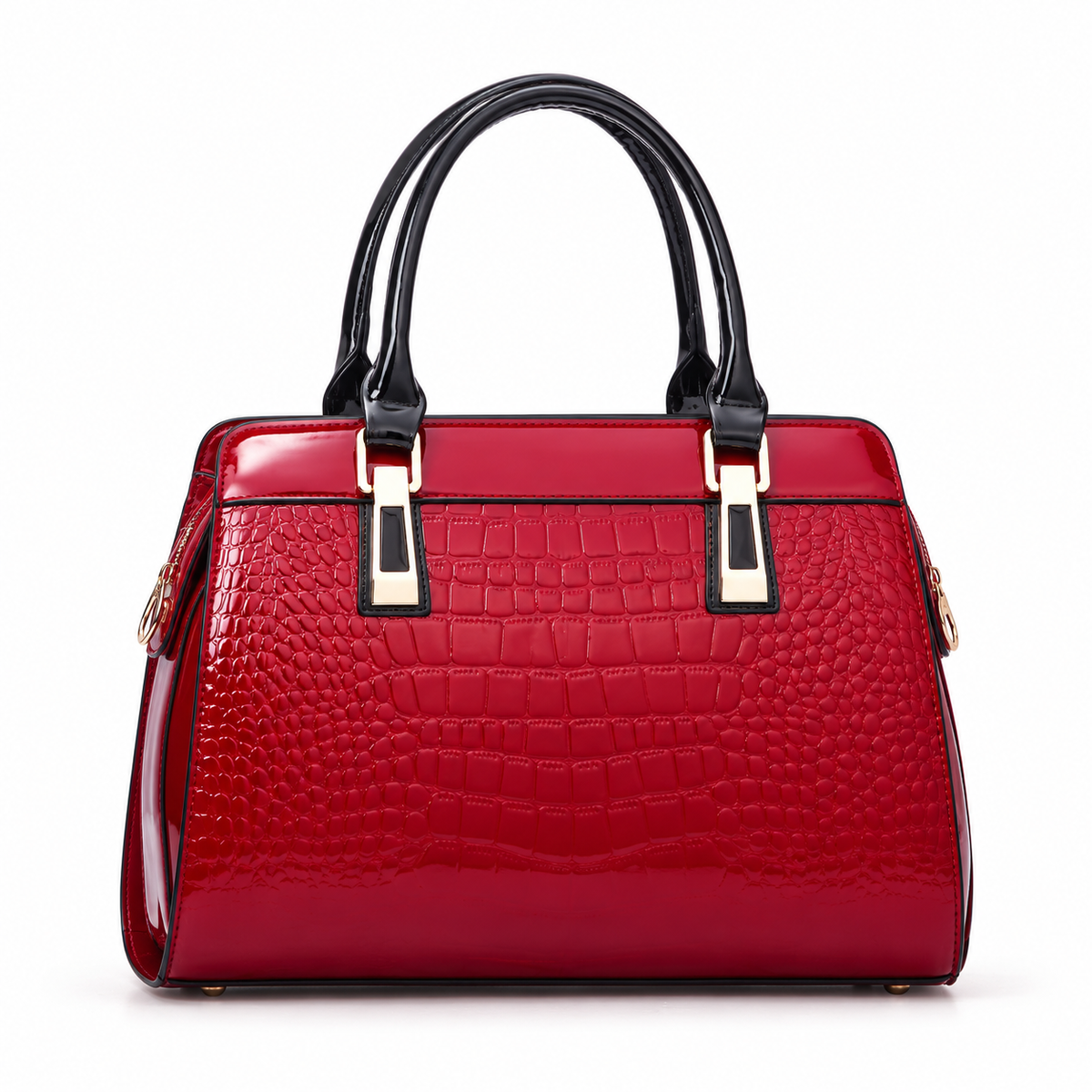 Glossy Red Crocodile Embossed Handle Handbag