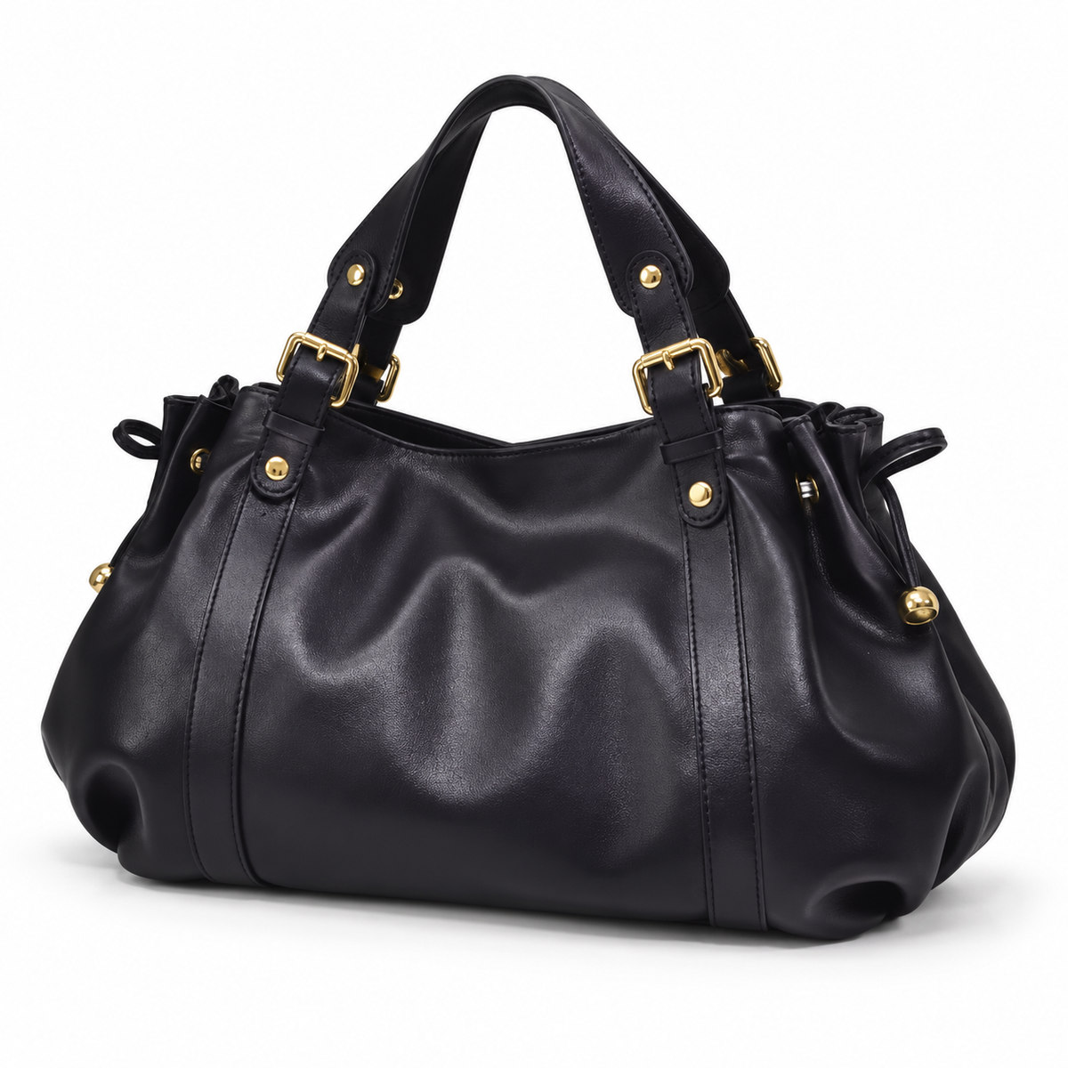 Elegant Black Handbag With Gold Accents