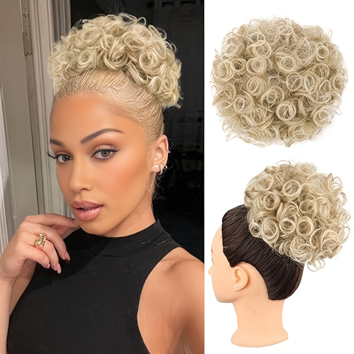 Stunning And Gorgeous Large Clip-In Afro Curly Synthetic Hair Bun - A Secure Drawstring Synthetic Hair Bun with Curls, Reusable Ponytails for Women, Available in a Variety of Gradient Colors: Brown, Dark Brown, Blonde, Copper