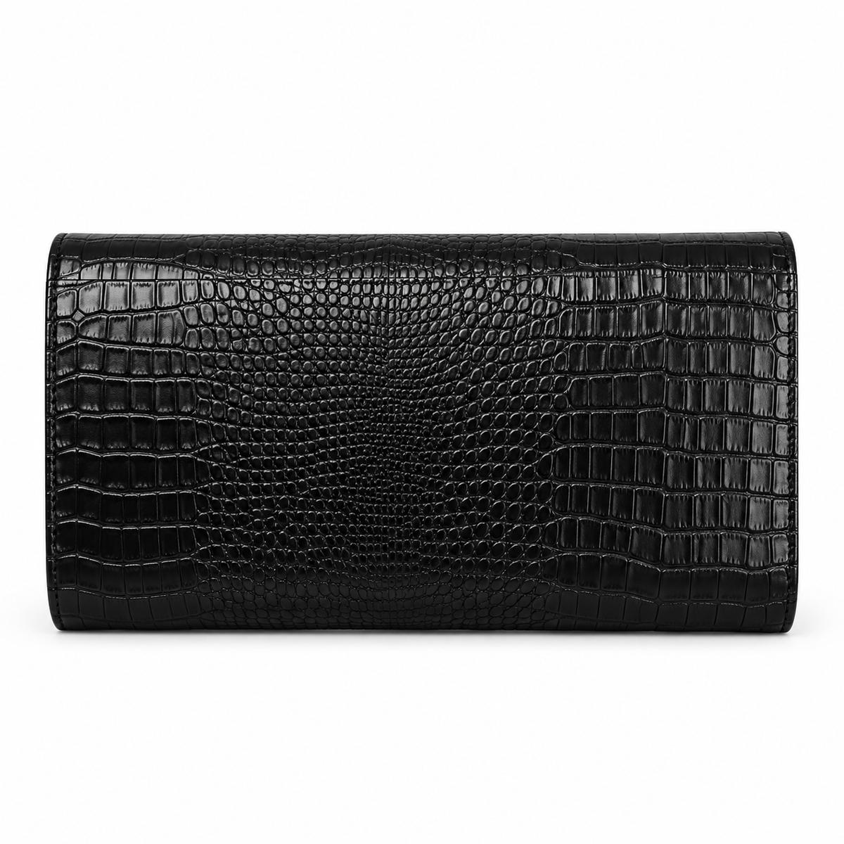 Black Crocodile Embossed Envelope Evening Clutch