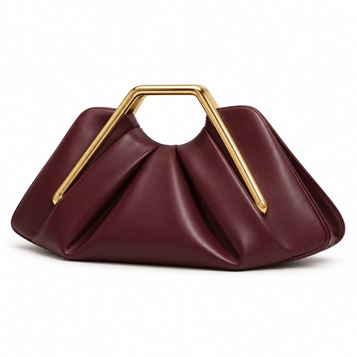 Coffee Leather Evening Clutch Golden Handle