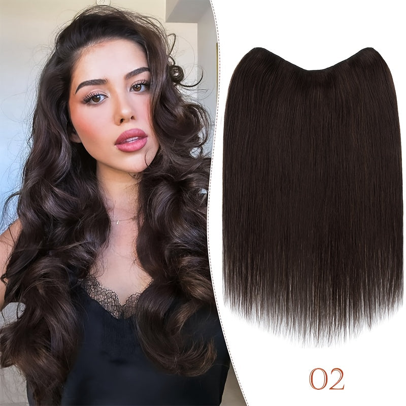 20-Inch Single Piece Clip-In Hair Extensions Made from Human Hair, Featuring an Upgraded V-Shape Design with Five Clips, Ideal for Women Seeking Long Hairpieces