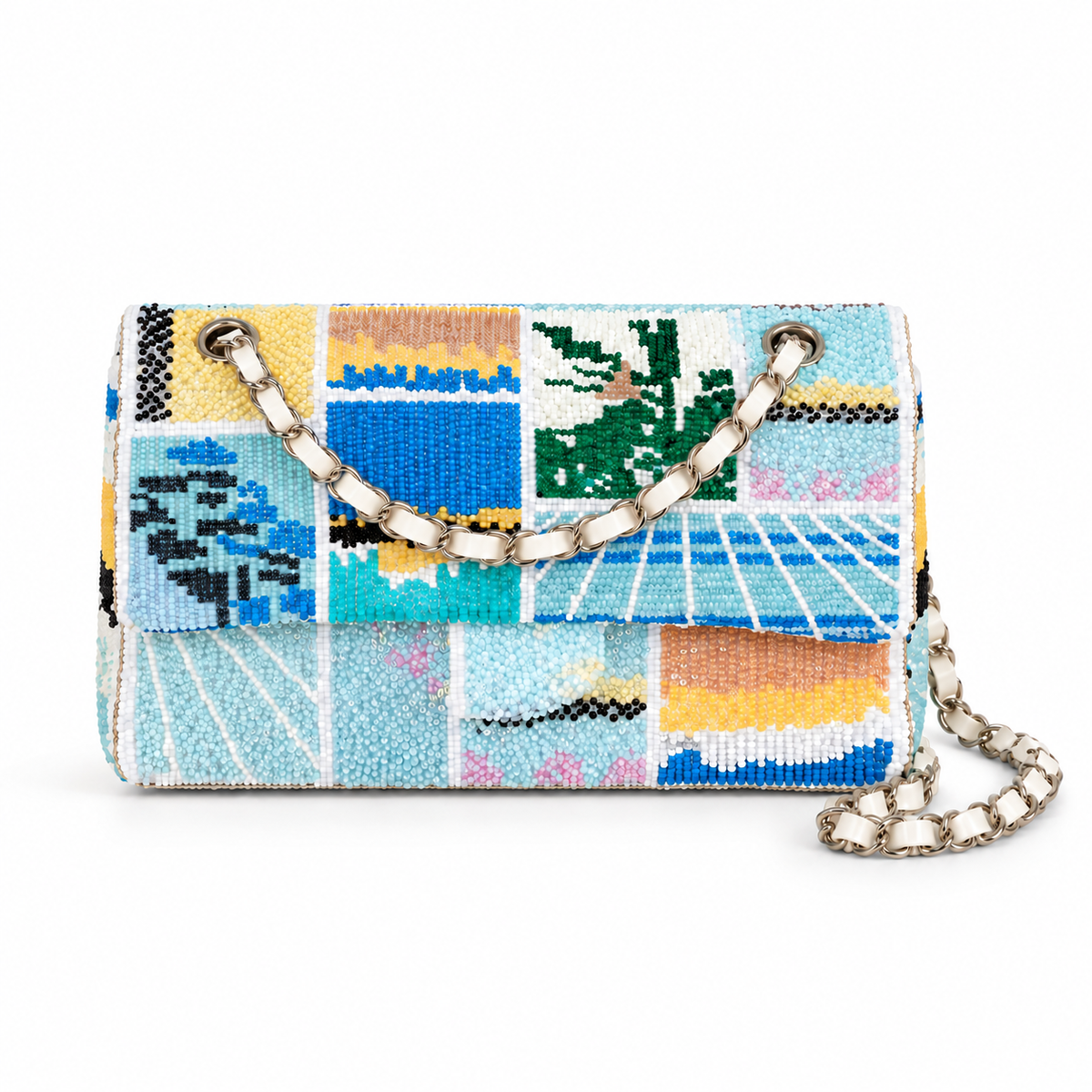 Colorful Beaded Mosaic Chain Shoulder Bag