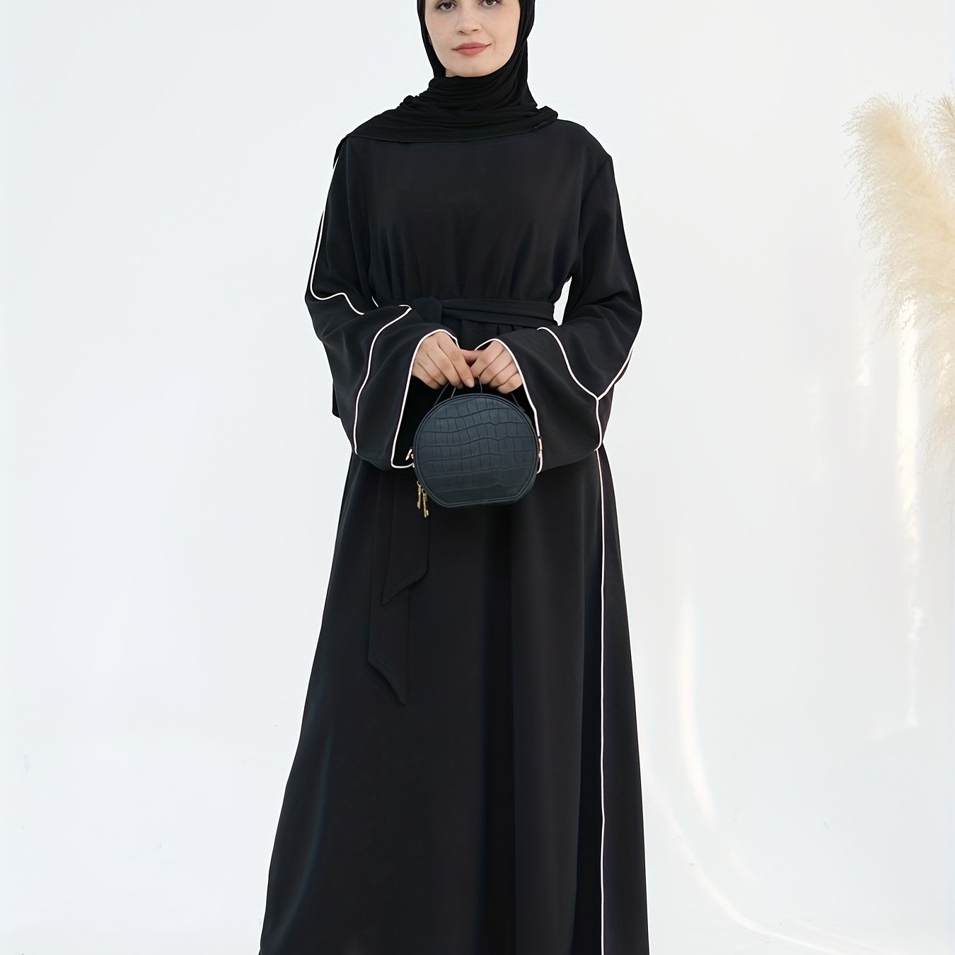 Women's Stylish Solid Color Dubai Turkish Abaya with Lace-Up Waist - Long Robe with Belt, Sleeveless, Polyester, All-Season Wear, Casual Attire|Elegant Attire|Polyester Fabric