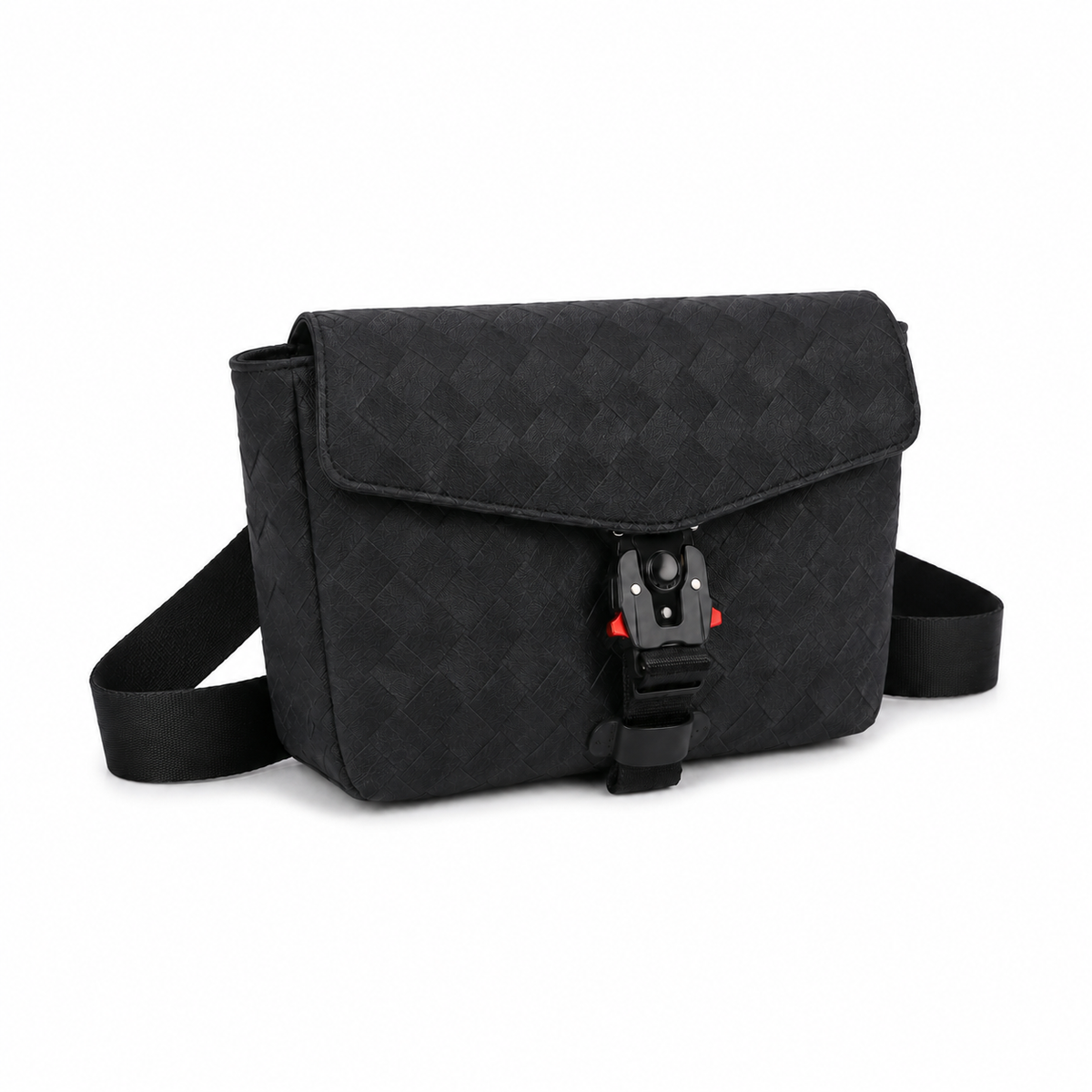 Black Woven Quick-Release Messenger Bag