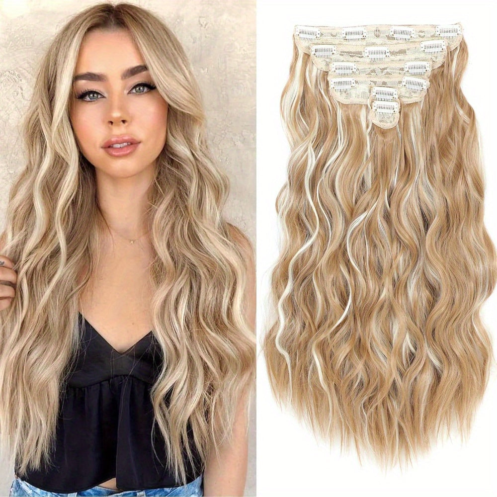 Clip in Hair Extensions for Women 20 Inch Long Wavy Curly Ginger Orange Hairpieces Full Head Synthetic Hair Hairpieces
