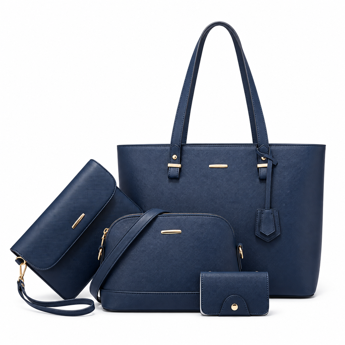 Elegant Navy Blue Four Piece Handbag