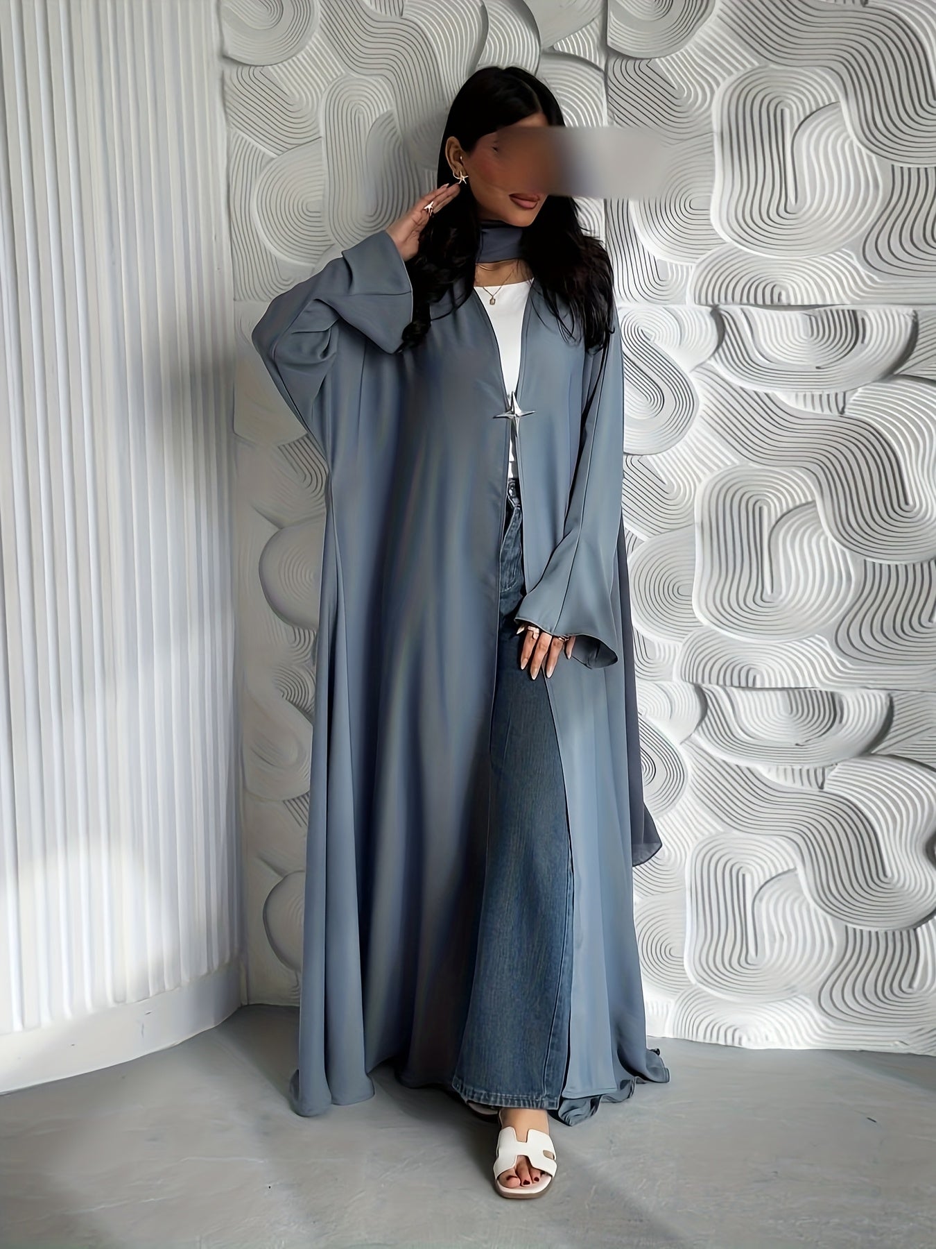 1pc Women's Muslim Fashion Drape Satin Open Cardigan, Casual Fine Fabric, Elegant Craftsmanship, Sophisticated Texture, Stylish and Generous Long Abaya Robe