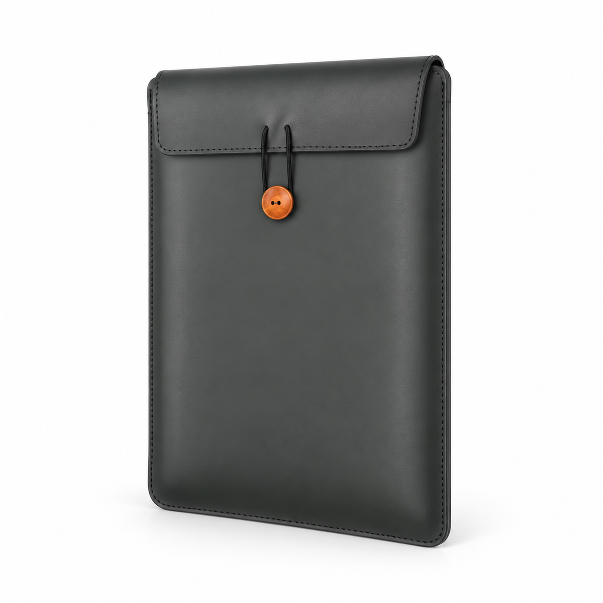 Dim Black Leather Button Laptop Bag