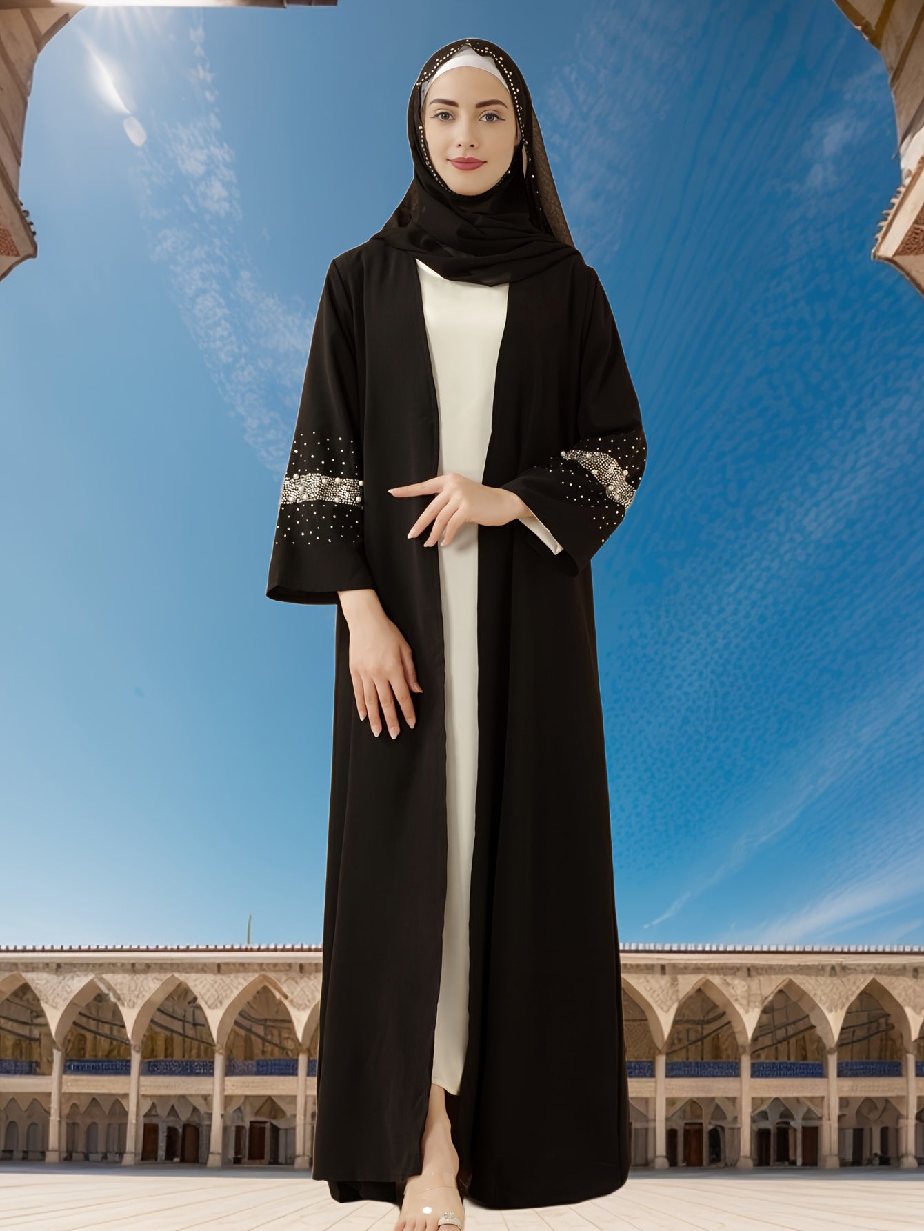 1pc Muslim Eid Al-Adha Long Scarf Arabic Abaya Set, Two-Piece Islamic Women's Ramadan Eid Prayer Dress, Holy Commemoration Robe, Global Spring Summer Comfortable Covering Outfit