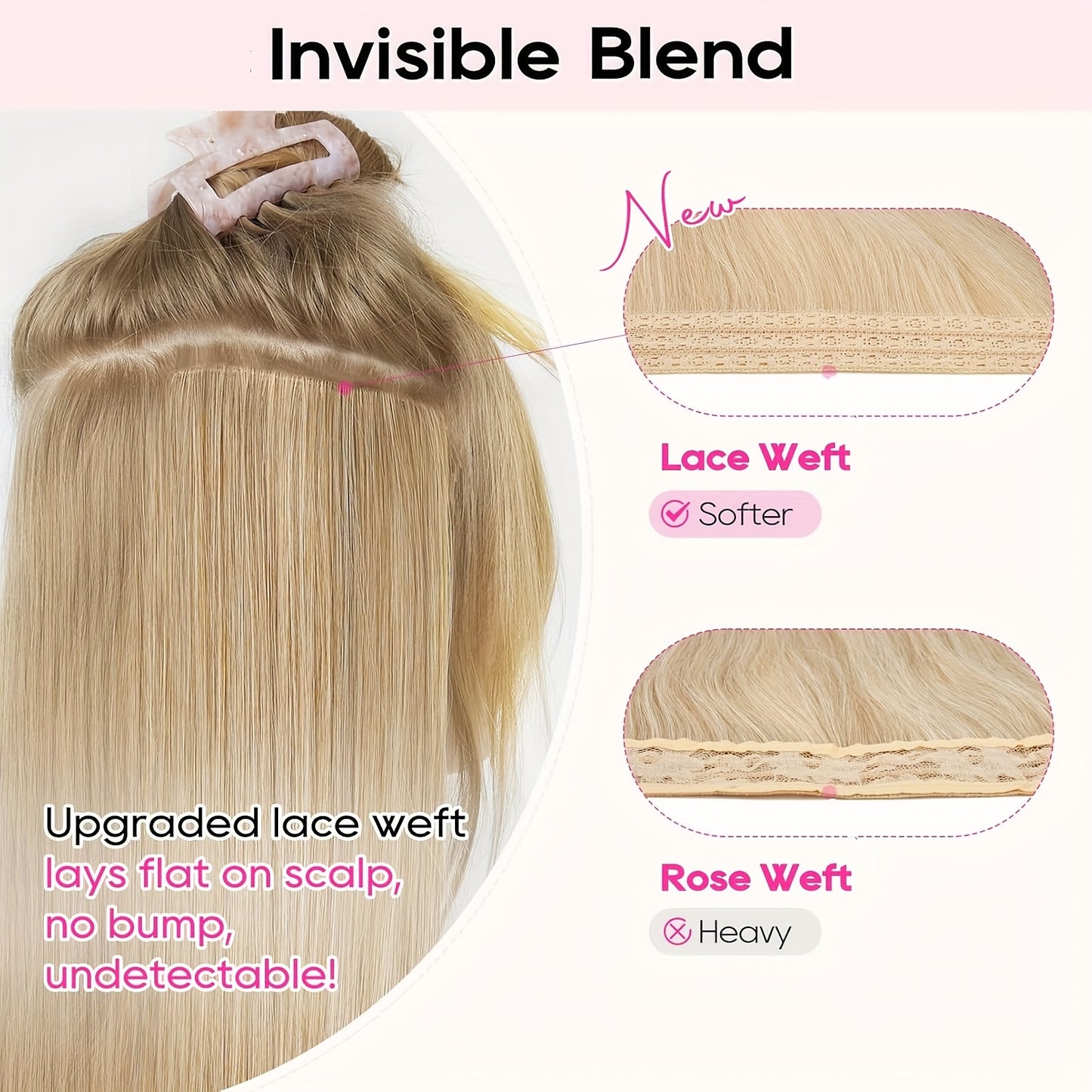 Clip In Hair Extensions, 4pcs Lace Weft Hair Extensions