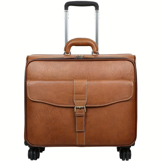Men Leather Rolling Laptop Case Wheeled Briefcase Suitcase Roller Boarding, Hand Bag