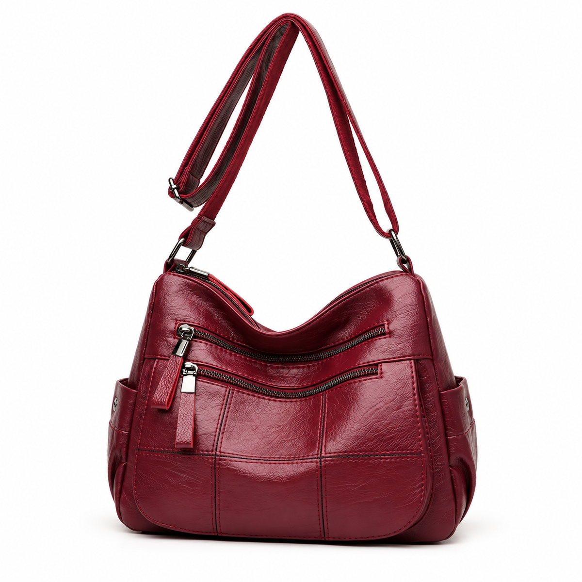 Elegant Burgundy Multi Pocket Crossbody Bag