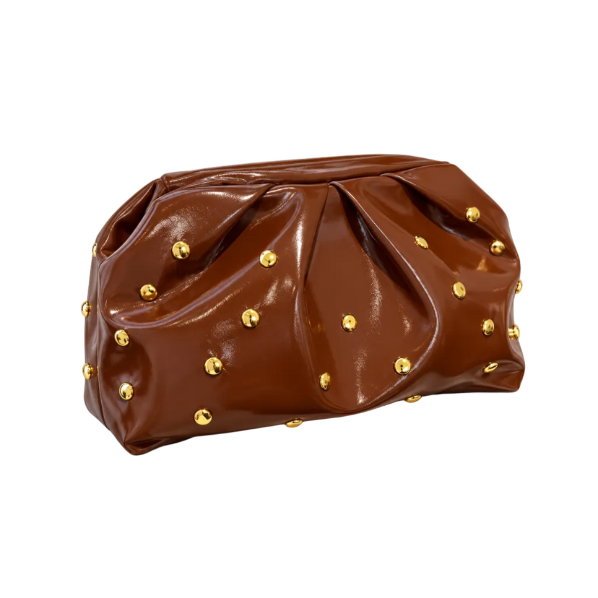 Brown Studded Leather Evening Clutch Bag