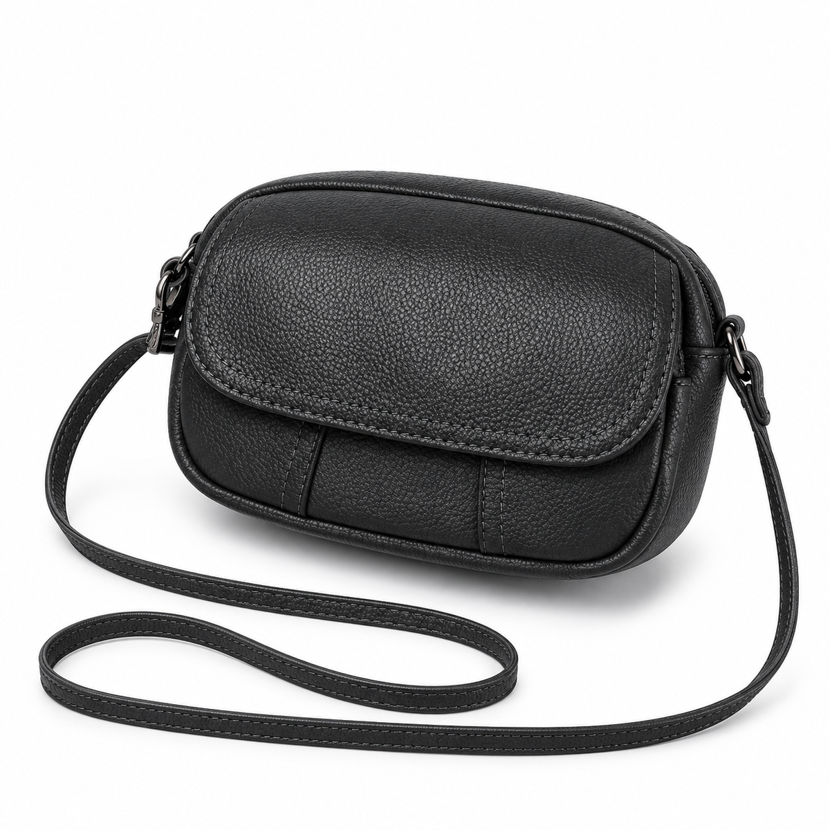 Classic Black Pebbled Flap Crossbody Bag
