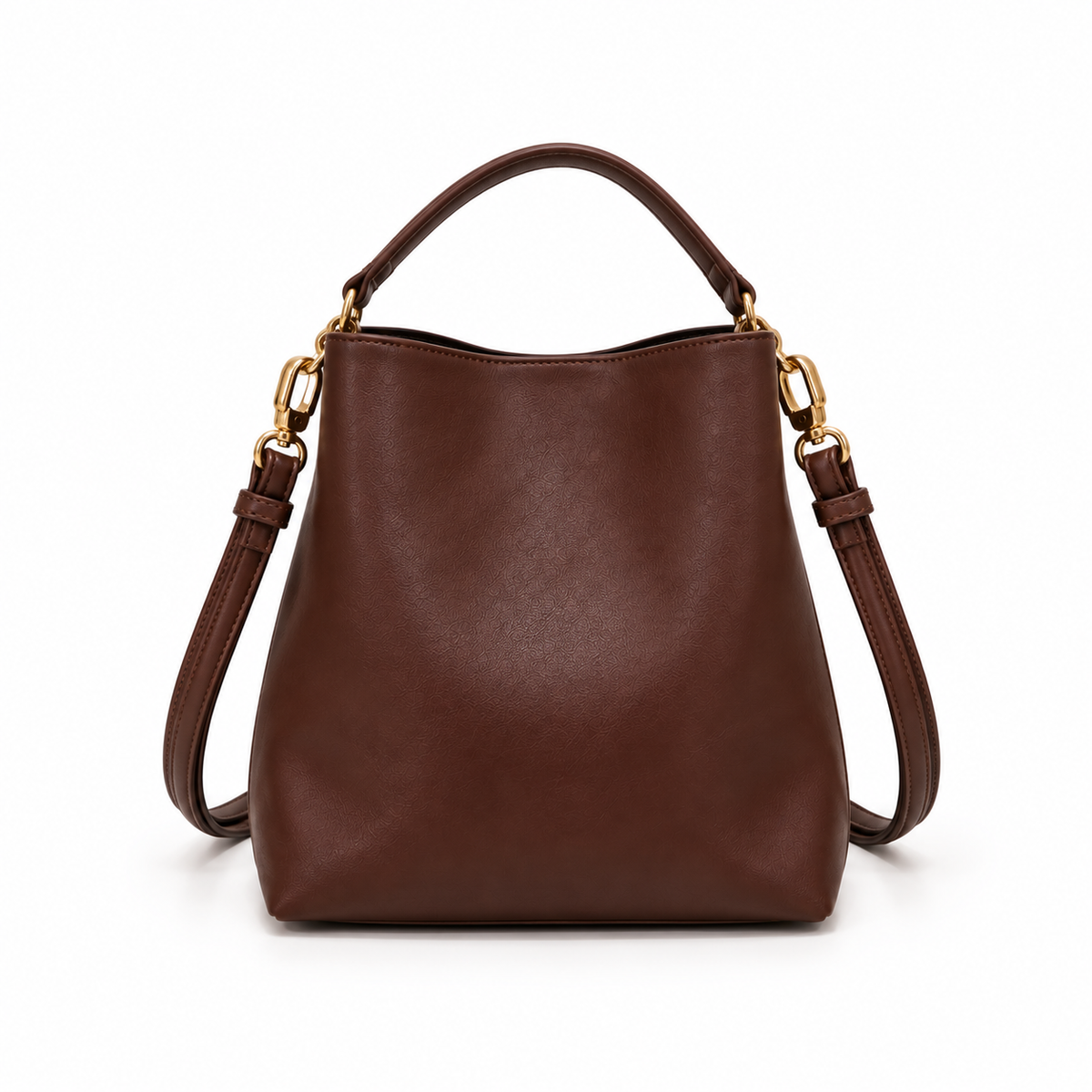 Elegant Brown Drawstring Bucket Shoulder Bag