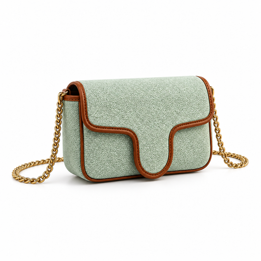Mint Green Woven Chain Shoulder Bag