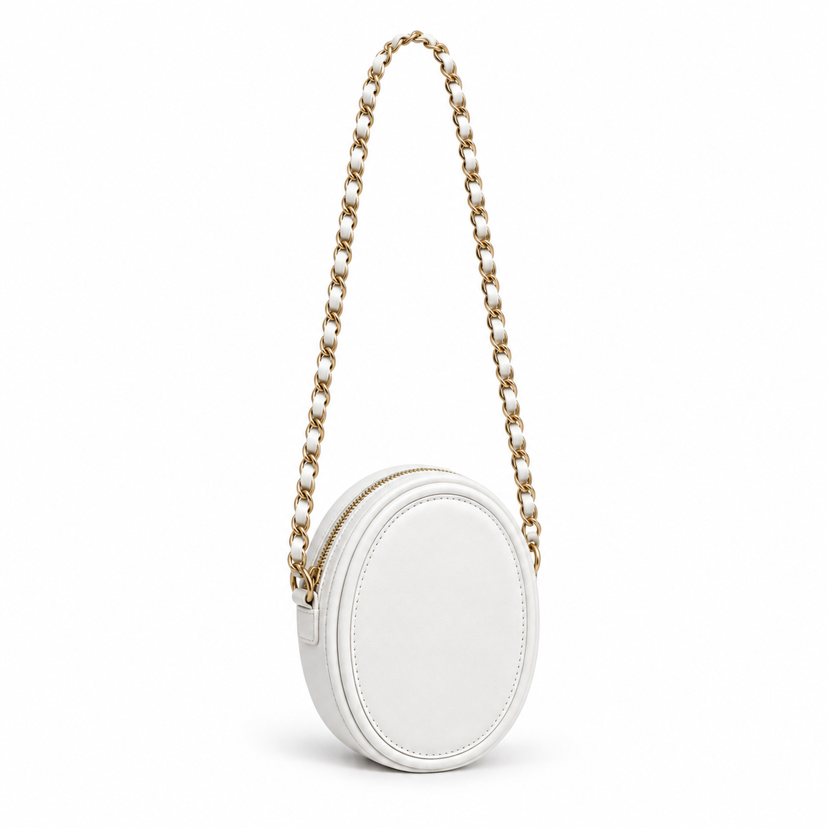 White Oval Chain Strap Crossbody Bag