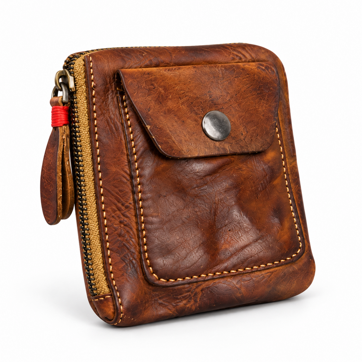 Vintage Brown Zipper Pouch With Pocket