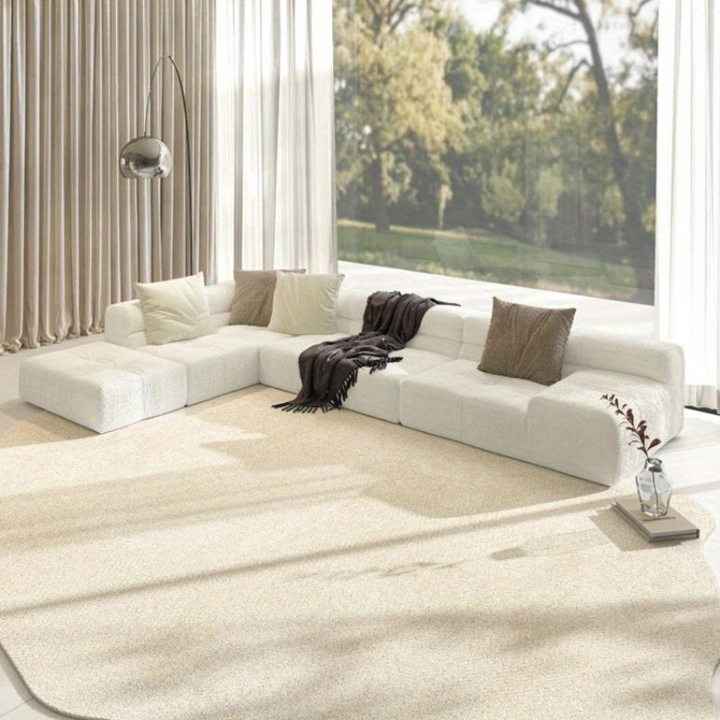Faux Imitation Cashmere 1000g 10mm French-Style Cream Living Room Decor Large Area Rug, Ins Light Luxury Marble Texture Bedroom Plush Carpet, Fluffy Soft Lounge Rug, Irregular Washable Non-Slip Mat