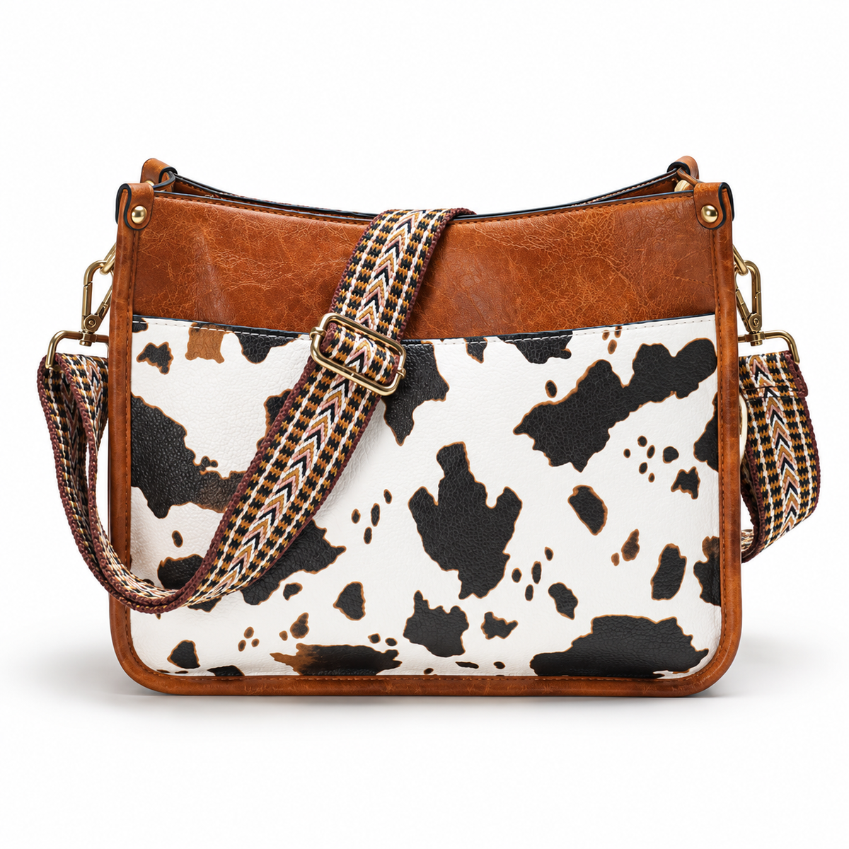 Brown Cow Print Adjustable Crossbody Bag