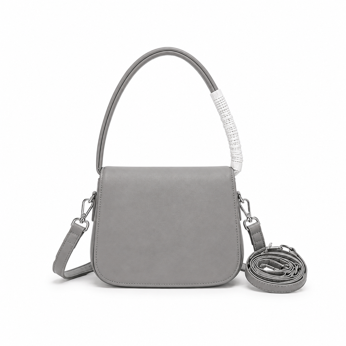 Grey Structured Saddle Shoulder Bag