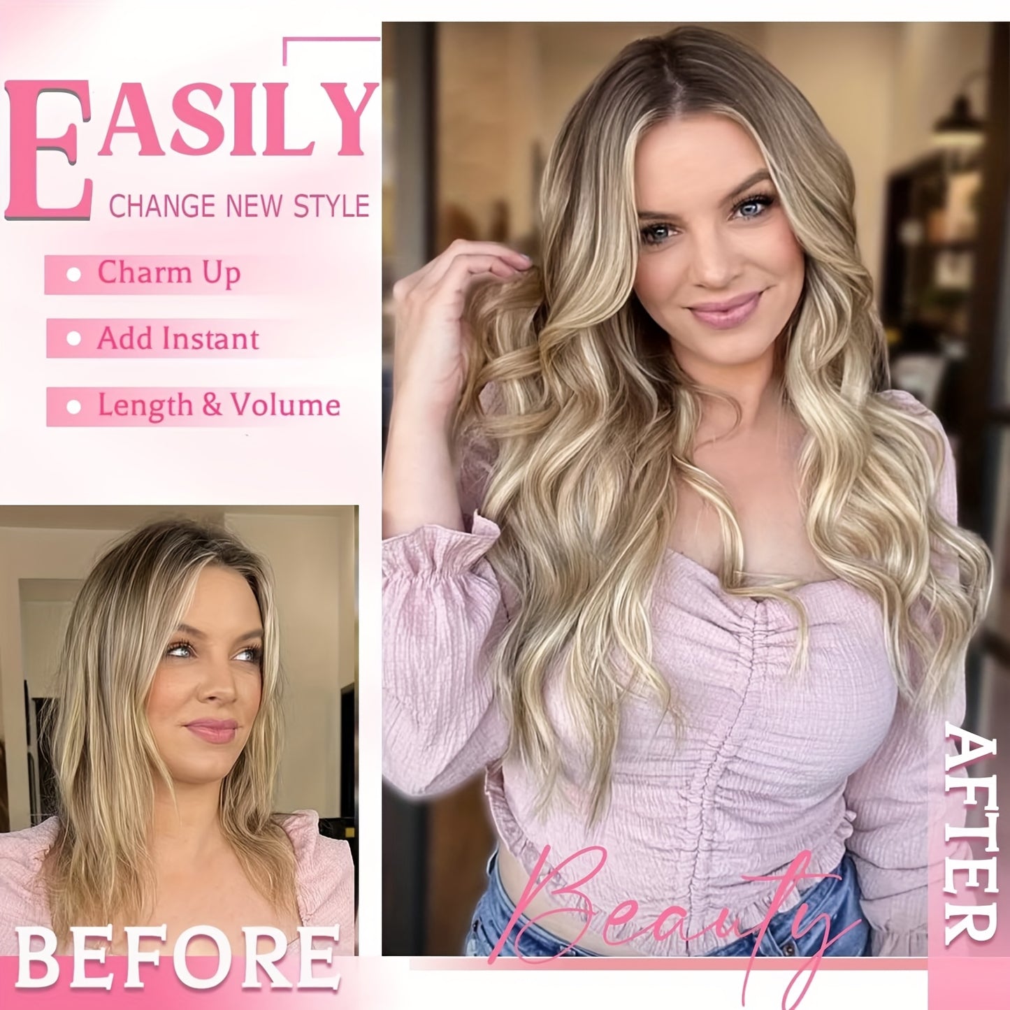 Clip In Hair Extensions Real Human Hair, Seamless Clip InsReal Human Hair for Women, Remy Human Hair Clip InExtensions, Double Weft 8pcs 14-24 Inch Light BlondeHighlighted Golden Blonde