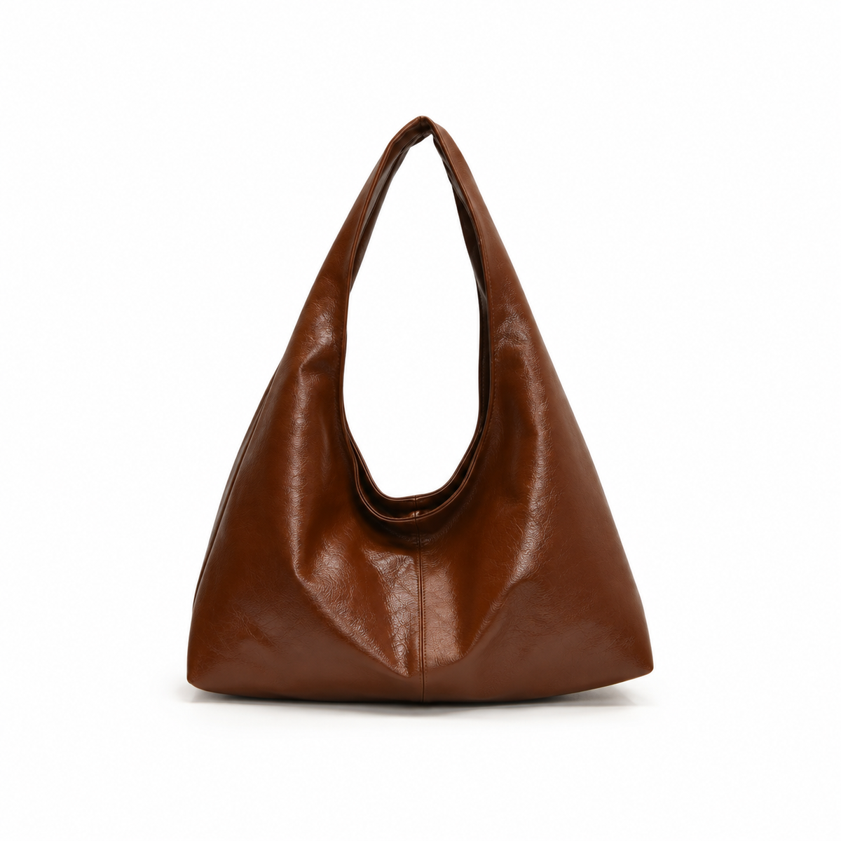 Brown Slouchy Leather Hobo Shoulder Bag