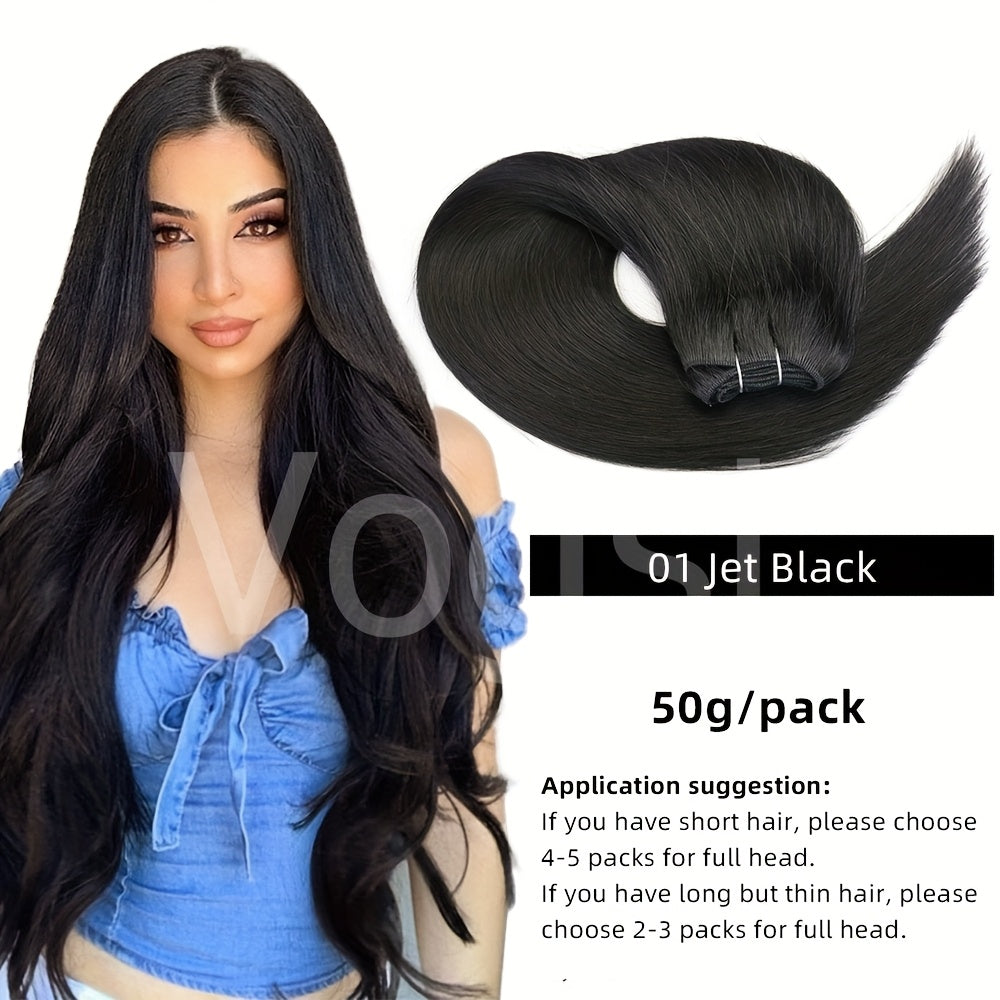 Genuine Straight Human Hair Wefts, Double Wefted Bundles Ranging from 12 to 24 Inches, Suitable for Sewing in Hair Weaves, Weighing 1.76 oz