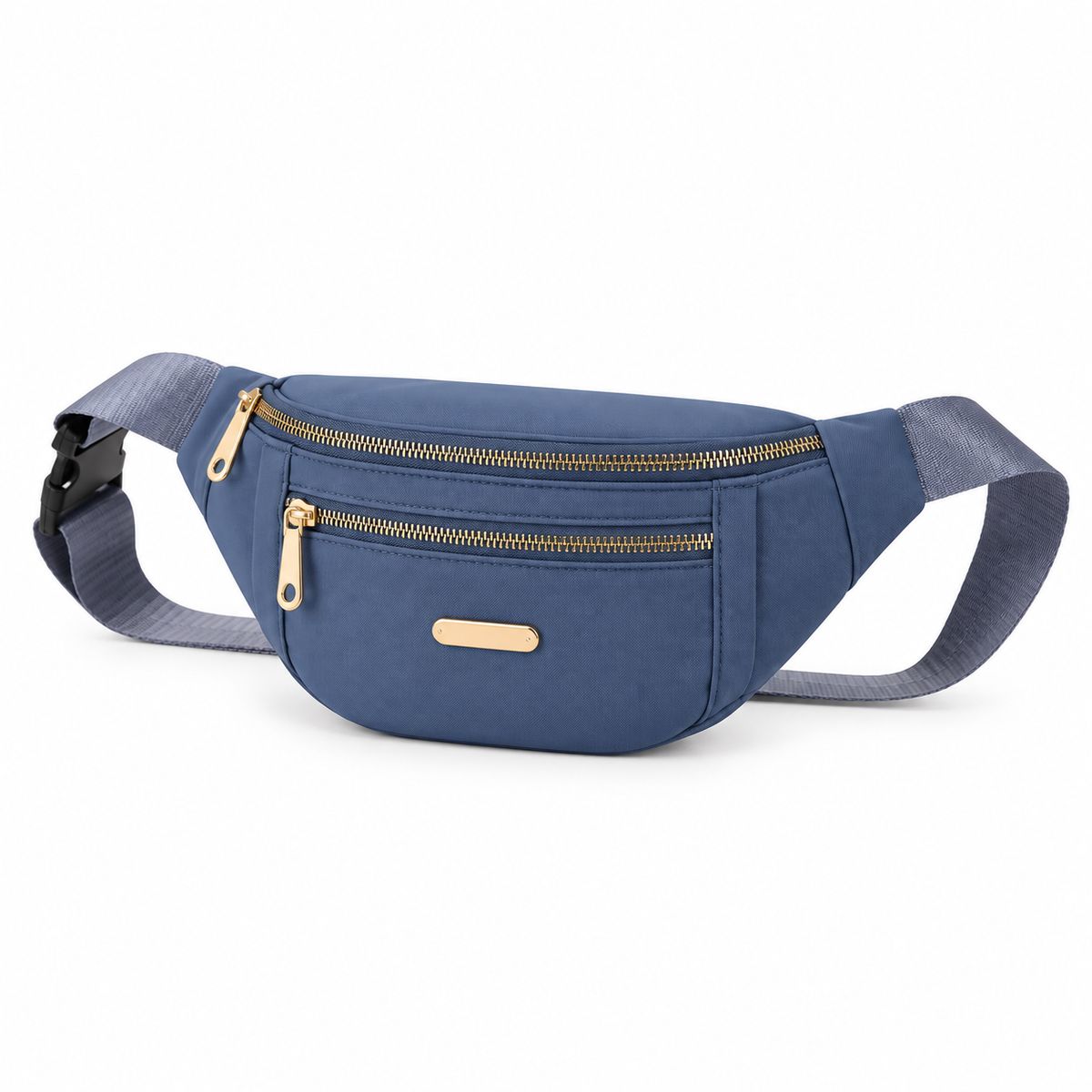 Slate Blue Waist Bag With Gold Details