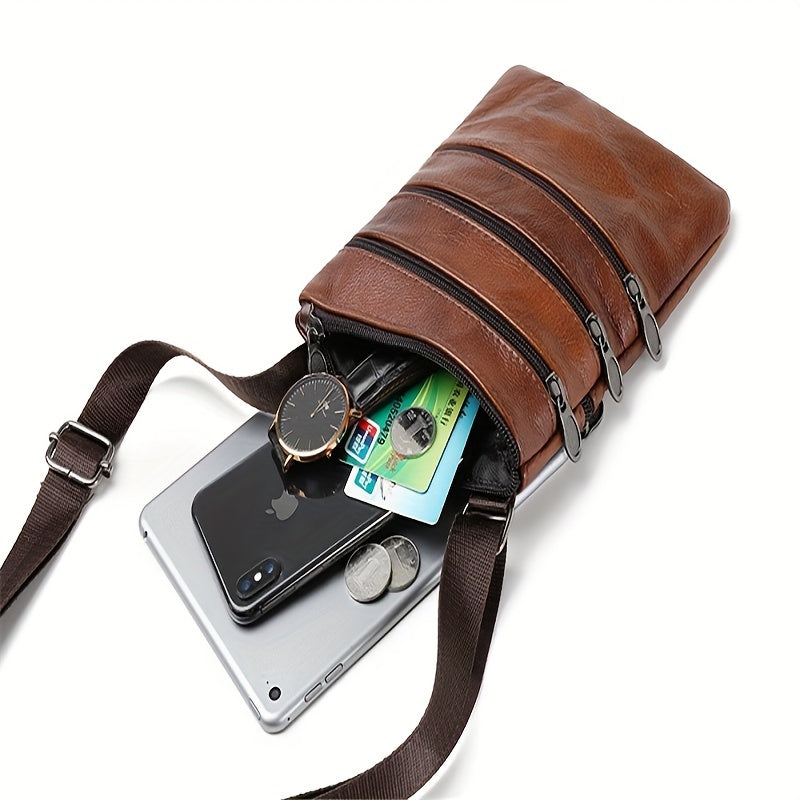 Men's Genuine Cowhide Leather Sling Bag, Shoulder Bag, Casual And Fashionable Crossbody Bag