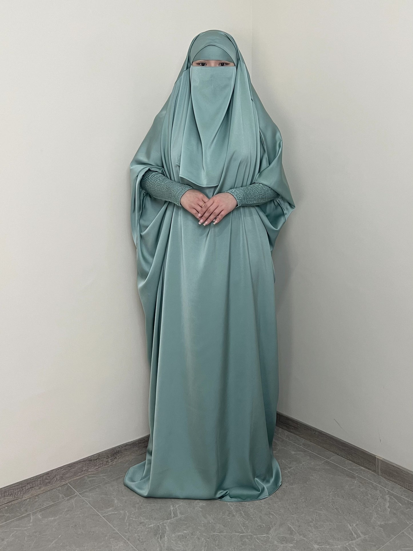 [Satin Modesty Dress] Free Size Satin One Piece Modesty Abaya Burkha - Jilbab Niqab Attached